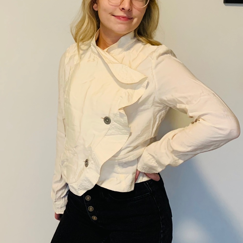 Free People Cream Linen Button-Up Blouse - Picture 5 of 8